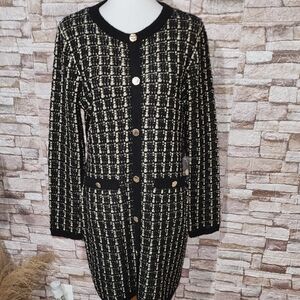Tahari Elegant Black and Gold  Women's Sweater Dress